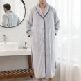 thumbnail image 2 of Homgro Men's Plush Bathrobe Soft Button Up Long Housecoat Fuzzy Fleece Fluffy Winter Full Length Loungewear Warm Shawl Collar Loose Long Sleeve Duster Robe with Pocket Navy Large, 2 of 5