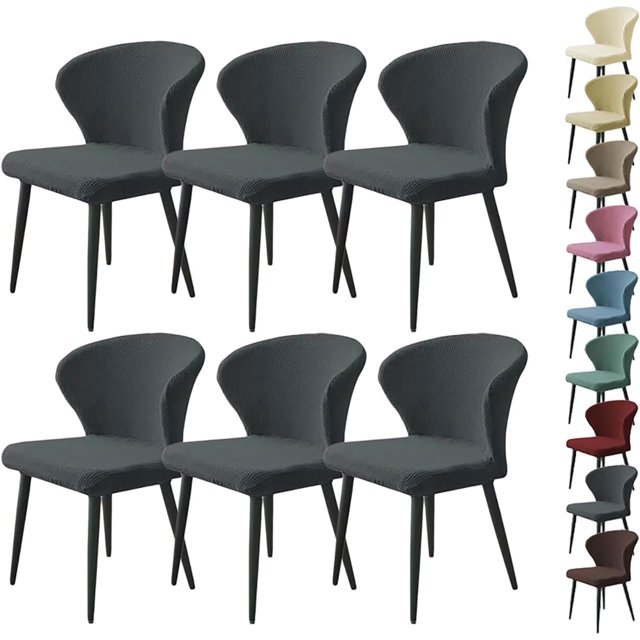 Dining Room Round Curved Chair Cover Curved Back Chair Cover Stretch Chair Slipcover Semicircle Vanity Chair Protector for Kitchen Bedroom,Gray 6pcs