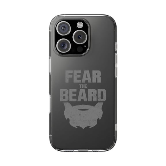 DistinctInk Clear Hybrid Case for Apple iPhone 16 Pro (6.3" Screen) - Fear the Beard - Wireless Charging Compatible