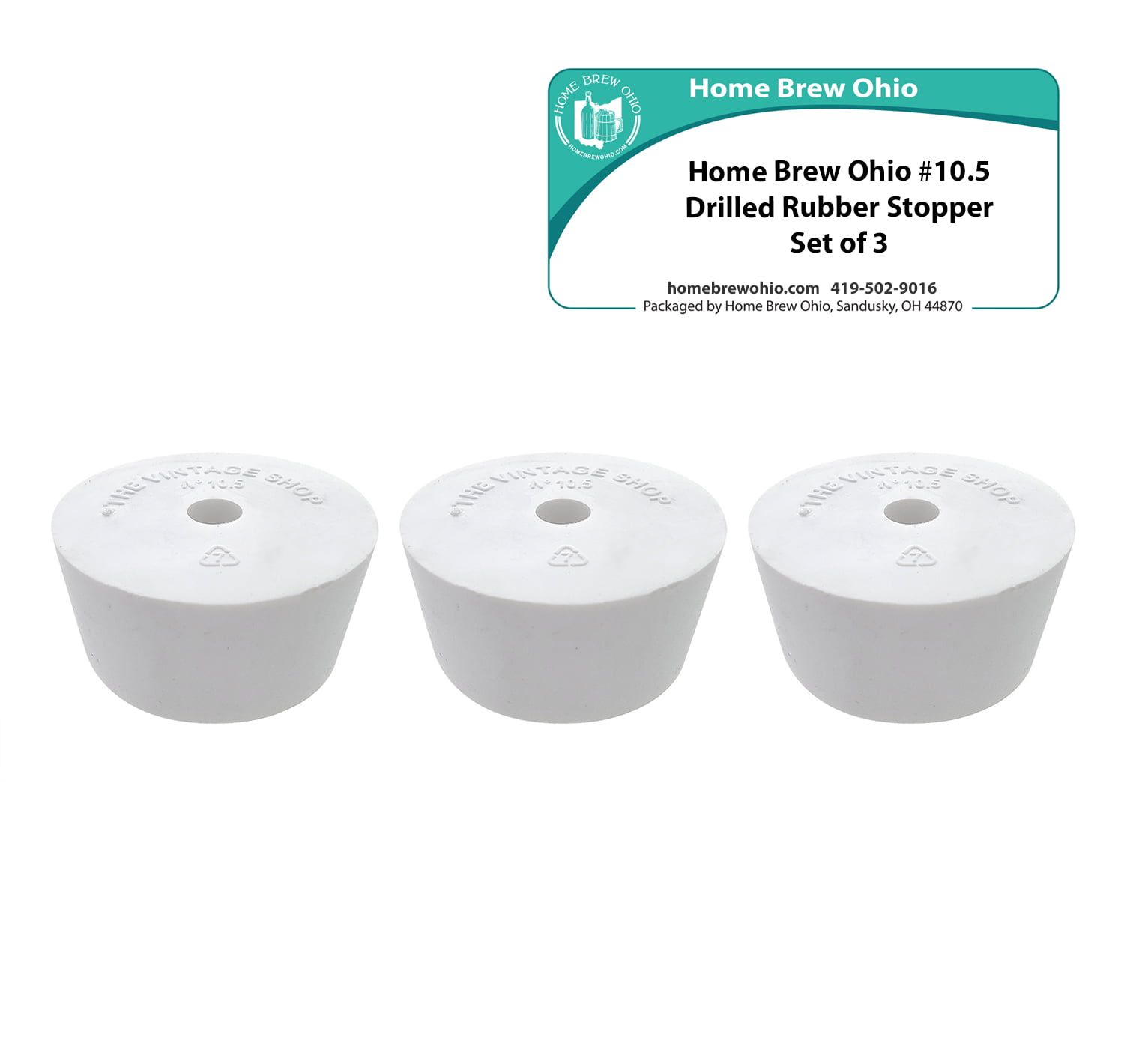 Home Brew Ohio #10 Drilled Rubber Stopper Set of 3 