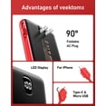 thumbnail image 2 of VEEKTOMX Portable Charger with Built in Cables 10000mAh, Power Bank for iPhone with AC Wall Plug, Fast Charging USB C Slim Battery Pack with LED Display Co, 2 of 8