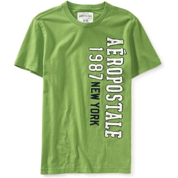 Aeropostale Mens Vertical 1987 New York Embellecido Camiseta, Verde, Grande