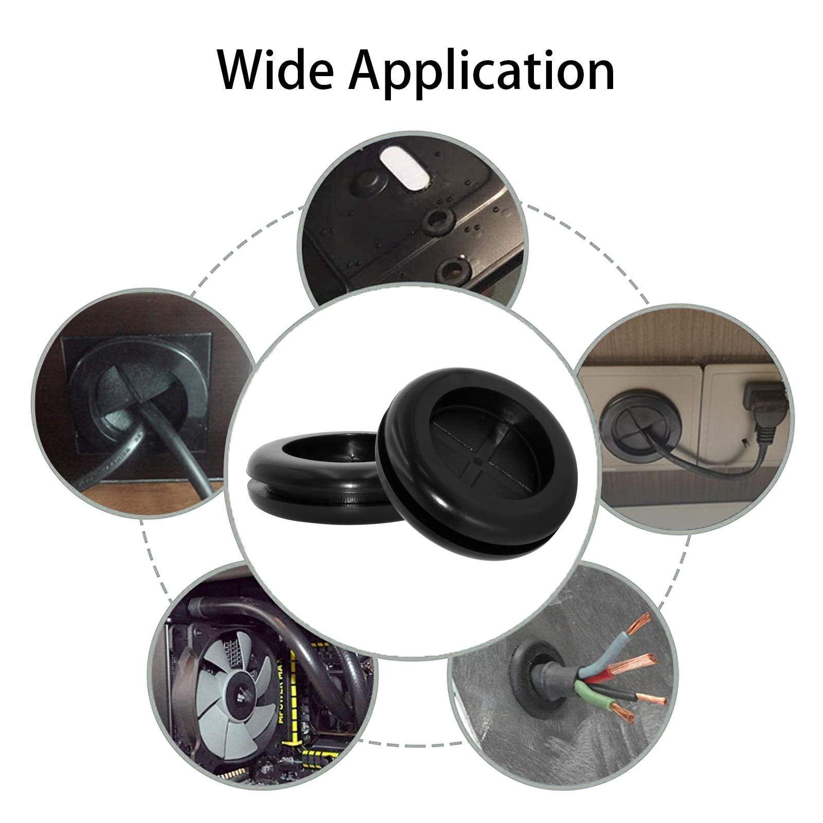 Flyshop Black Double-sided Synthetic Rubber Grommets Wire Protection, 8-Pack Round Rubber Hole Plugs, 20 mm 13/16" Drill Hole, 15 mm 19/32" ID