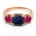 thumbnail image 2 of Gem Stone King 18K Rose Gold Plated Silver Blue Sapphire and Red Ruby 3 Stone Engagement Ring for Women (3.92 Cttw, Gemstone September Birthstone, Cushion 8MM, Size 7), 2 of 5