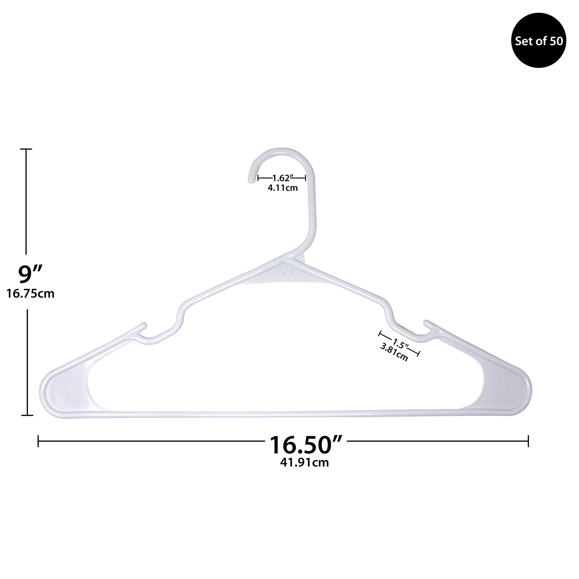 Mainstays Plastic Clothes Hangers, White, 50-Count, Lightweight & Durable for Everyday Use