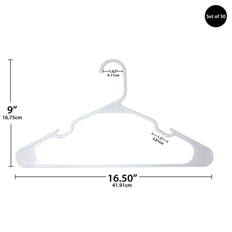 Mainstays Plastic Notched Adult Hangers for Any Clothing Type, Arctic White  50-Pack 