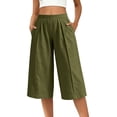 thumbnail image 7 of Women's Loose Cropped Pants Baeitkot Women's Solid Color Loose Casual Elastic Waist Pleated Cropped Pants with Pockets Army Green L, 7 of 7