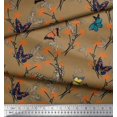 thumbnail image 2 of Soimoi Brown Rayon Fabric Flower & Butterfly Printed Fabric 1 Yard 42 Inch Wide, 2 of 5