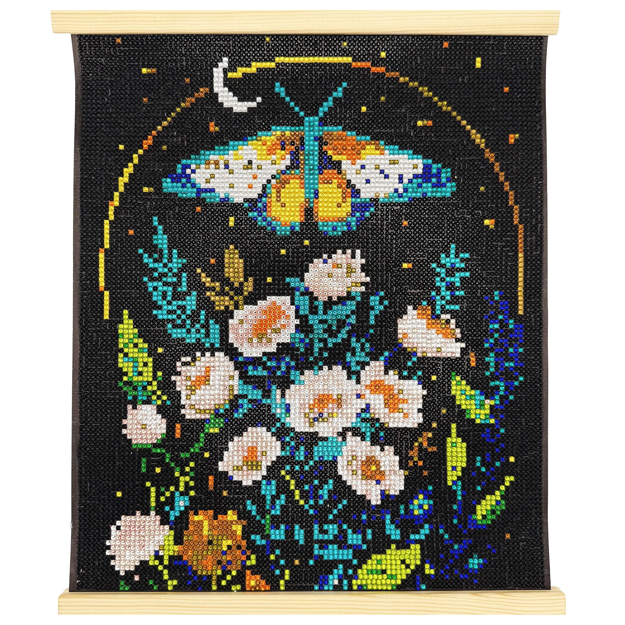 Brea Reese: Hanging Gem Art Kit - Midnight Botanicals - Peel & Stick, Create A Butterfly Flower Scene, 11x14" Rolled Canvas, Wall Frame, Adult Craft