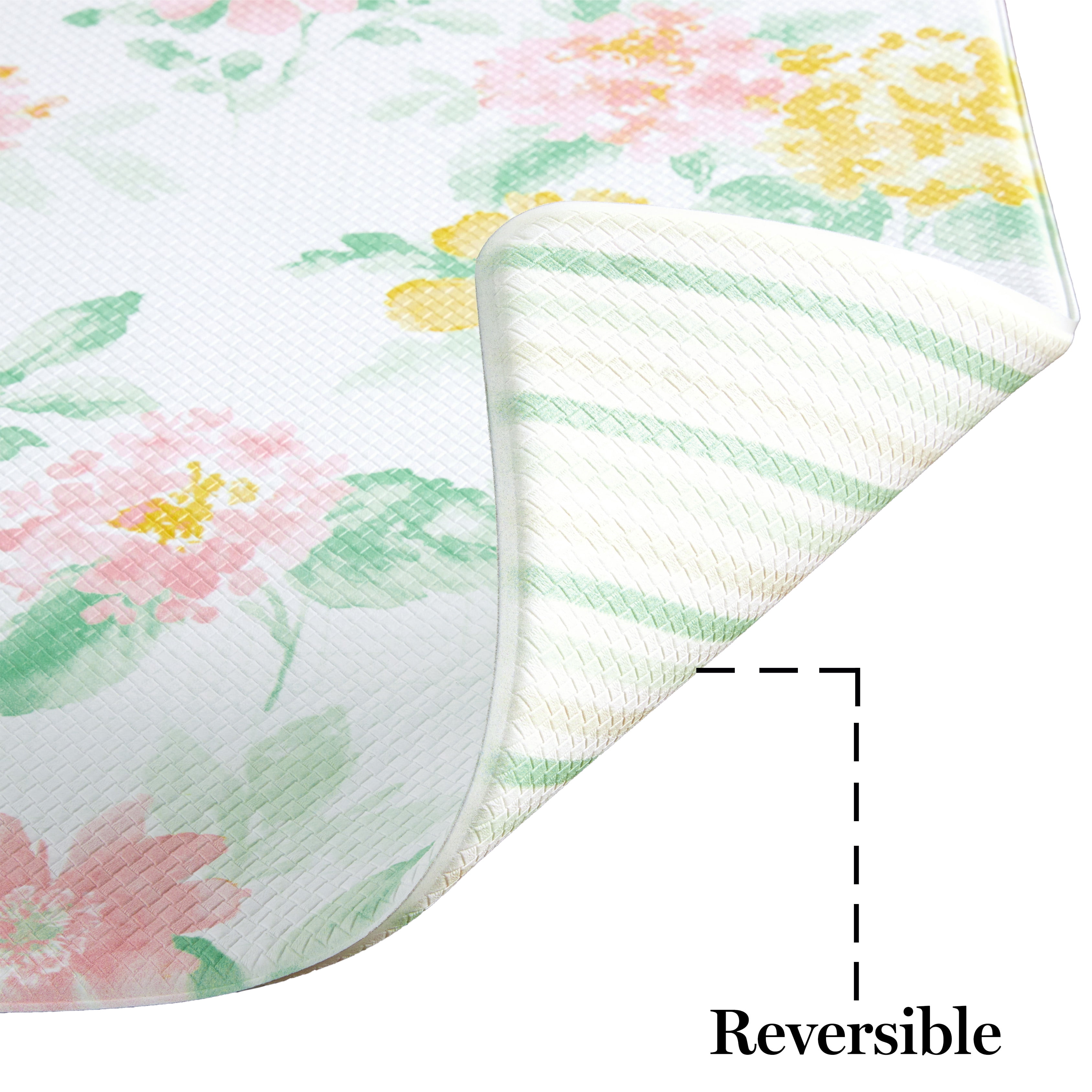 Martha Stewart Amber Floral Daisy Stripe Reverisble Water Resistant Kitchen Mat, Pink/Yellow, 20"x30"