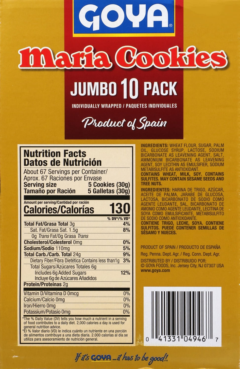 Goya Maria Flavored Cookies Jumbo, 10 Pack, 70.55 oz
