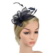 Tittly Head Scarf Fascinators Hats Women's Elegant Hat Strap Flower Feather Party Hat Hair Clip Headband Accessory Head Scarf Hair Accessories Navy One Size
