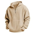 thumbnail image 2 of WQNVRNR Boy's Waffle Knit Hoodie- Casual Spring Half Zip Long Sleeve Tops with Pocket Beige Size 6, 2 of 6