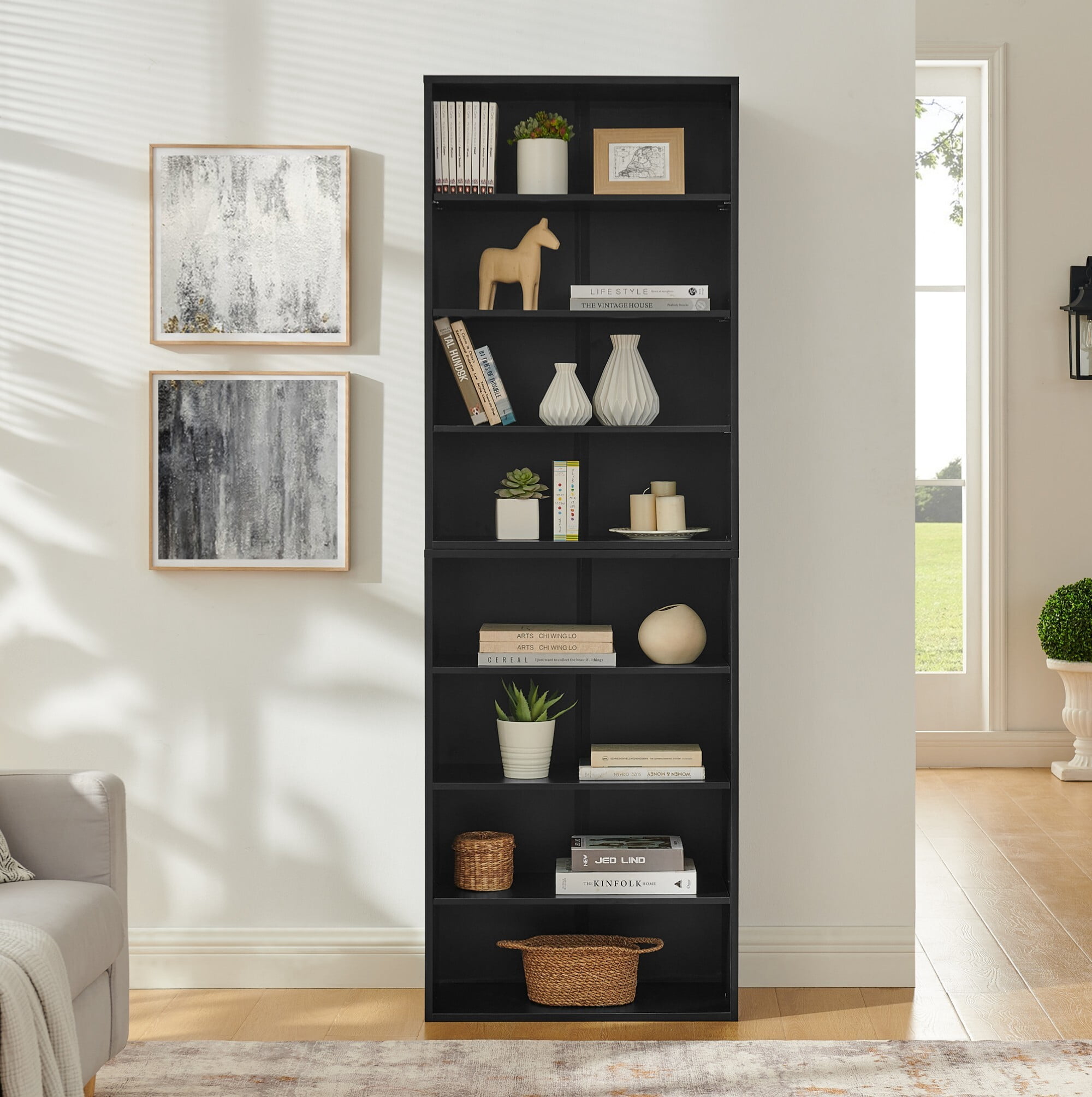 AENKYO 71'' 8-Tier Adjustable Bookshelf, Stackable 4-Tier Bookcases, Media Storage Rack for Books or Decor, Black