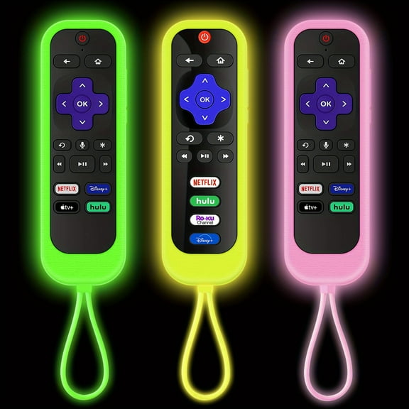 3 Pack Remote Cover for Roku Battery Case TCL Roku TV roku Streaming Stick 4k  Remote Silicone Protective Controller Universal Sleeve Glow in The Dark