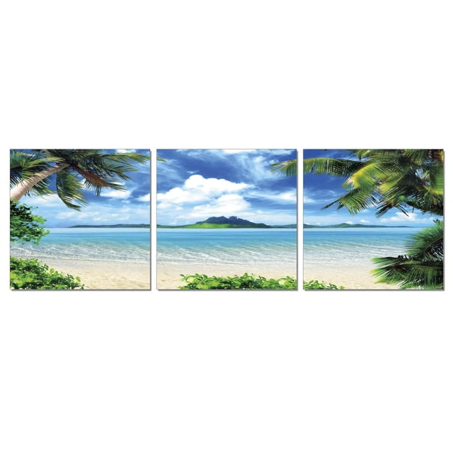 Furinno SENIK Coconut Tree Scenery 3-Panel MDF Framed Photography Triptych Print, 72 x 24 Inches