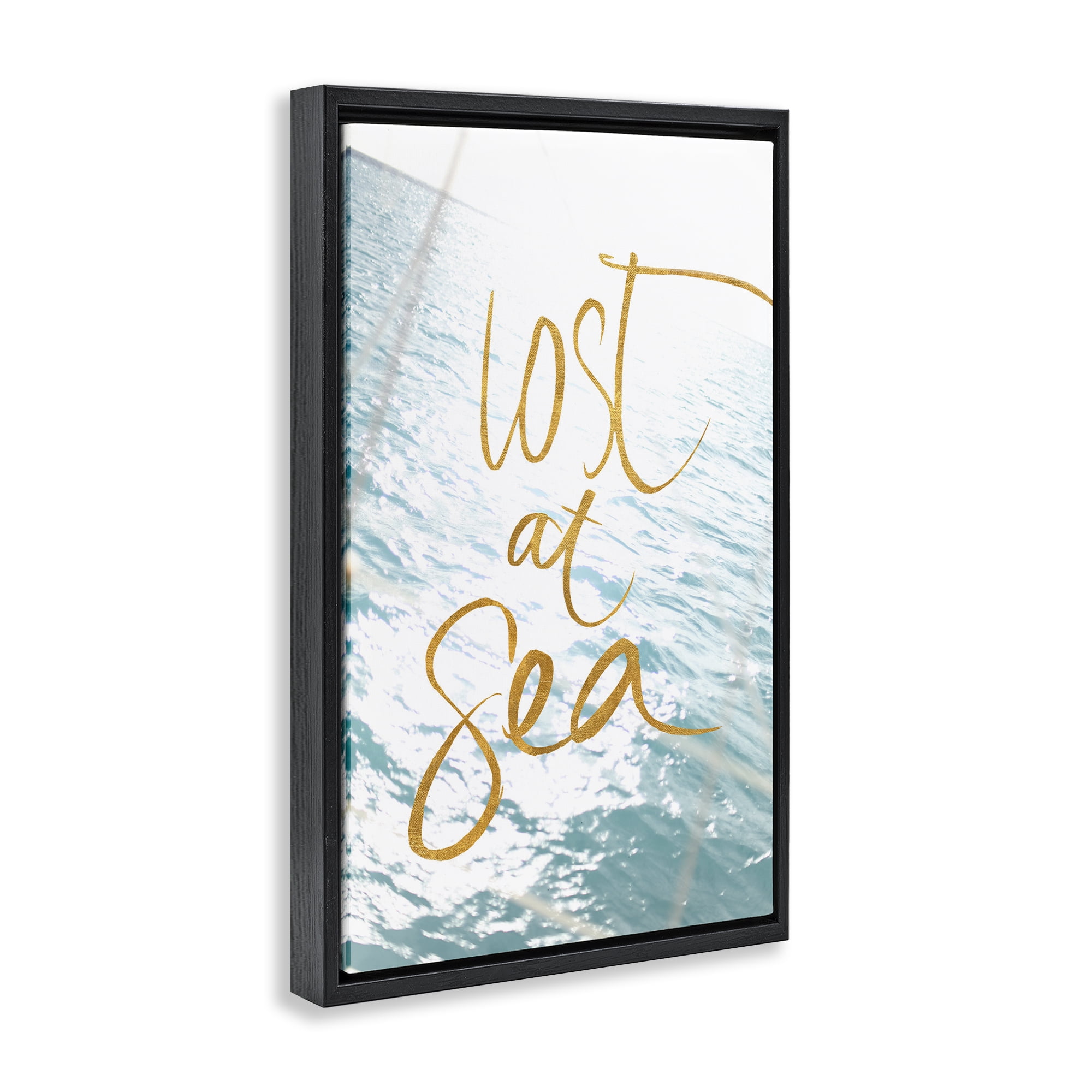 Stupell Industries Lost At Sea Phrase Coastal Painting Black Floater Framed Canvas Art Print Wall Art, 17 x 25