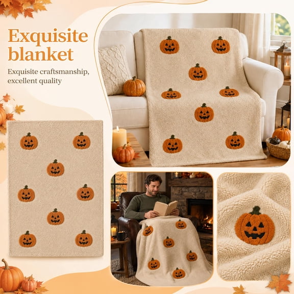 Halloween Pumpkin Blanket with Plush Fleece, Cozy Fall Throw Blanket for Couch and Bed, Halloween Gift for Student and Adults, 39X59 Inch
