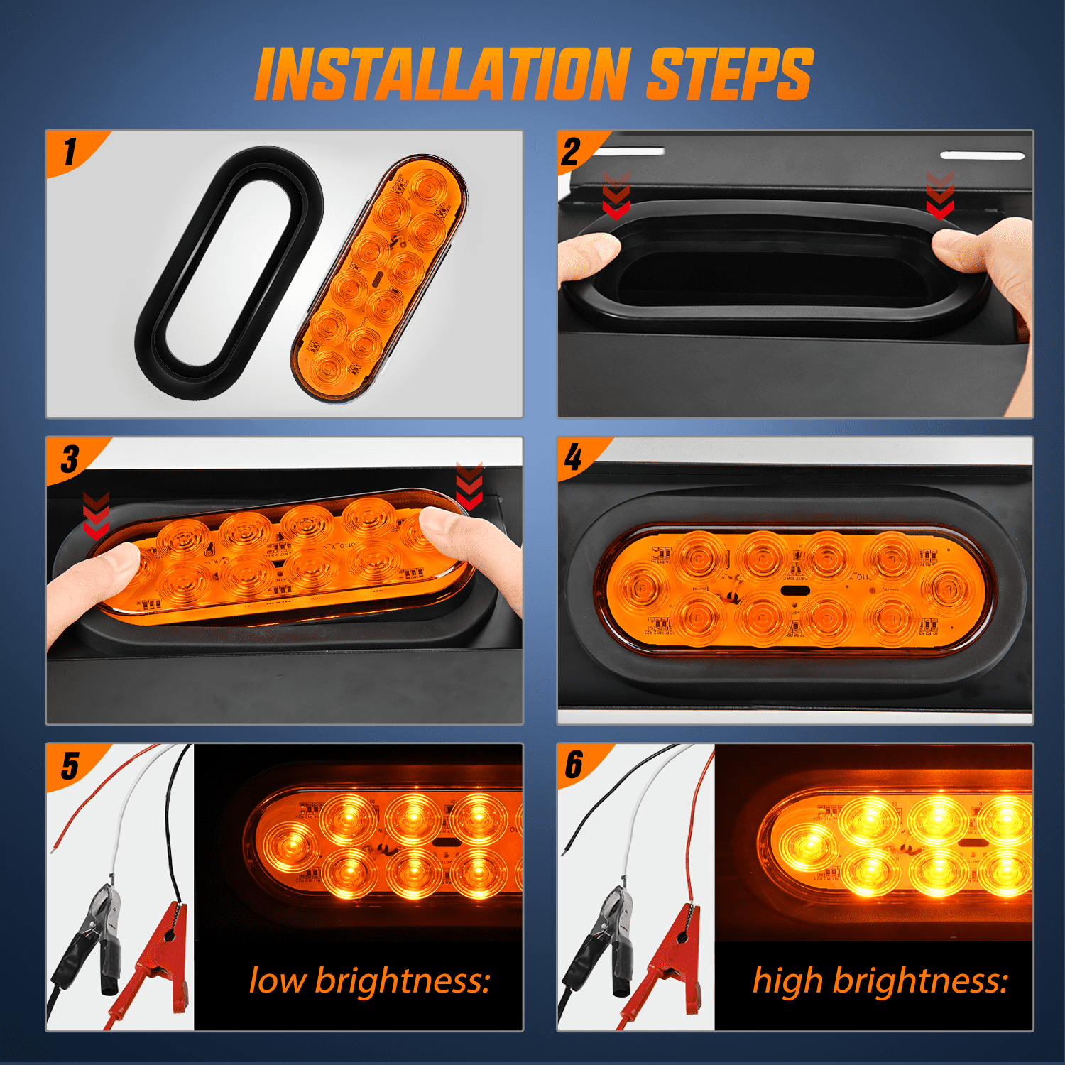Nilight 6Inch Oval Trailer Tail Light 6PCS Red Amber White 10LED with Flush Mount Grommets Plugs IP67 Waterproof Brake Turn Signals Reverse Lights for RV Truck Trailer, 2 Years Warranty