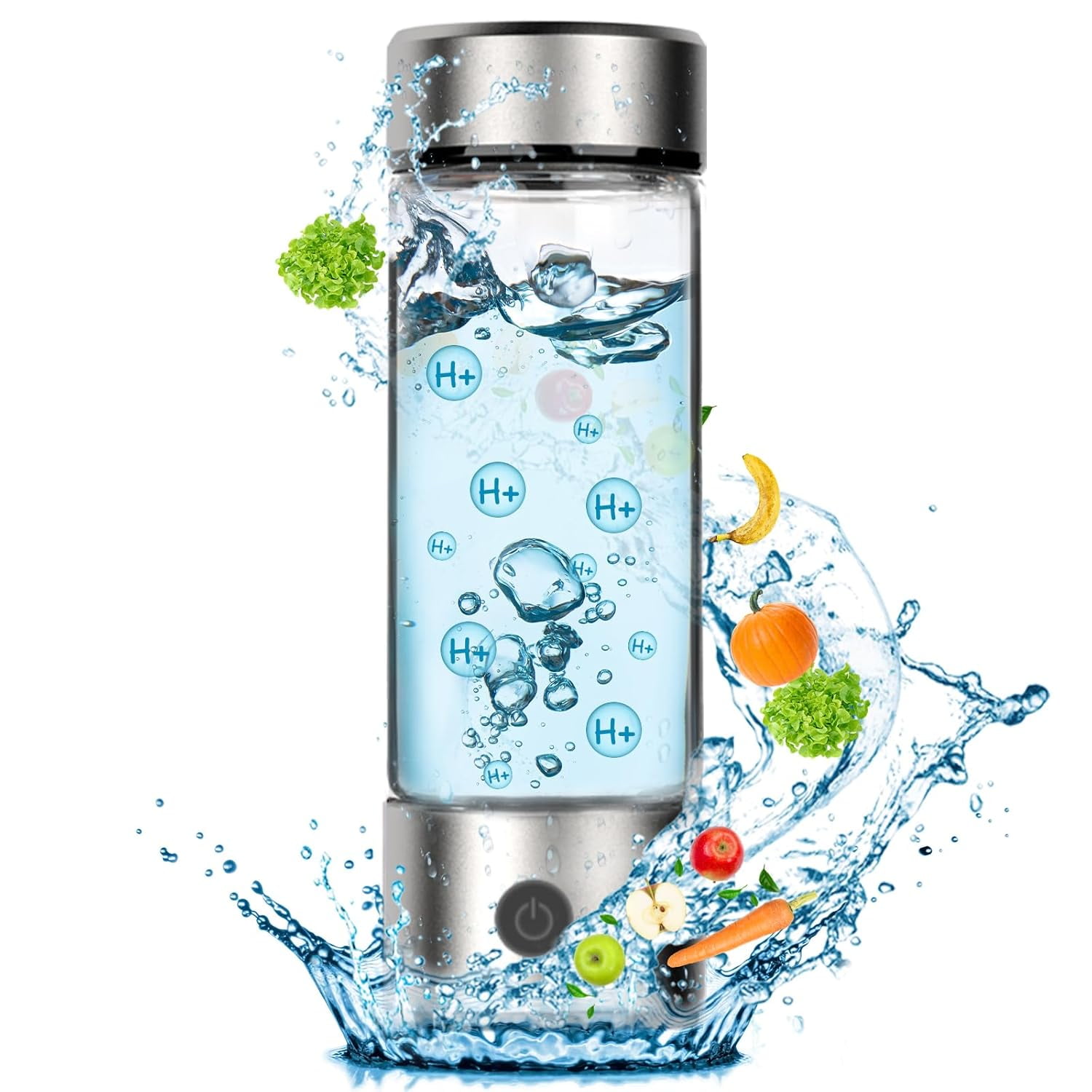 14 oz Portable Hydrogen Water Bottle Generator, Water Ionizer Machine Rechargeable, Hydrogen Rich Water Glass Health Cup 420ml (Silver)