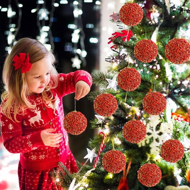 Bolas de adornos navideños indestructibles - Pack de 4 decoraciones colgantes de plástico para el árbol, blanco, rosa, rojo, verde azul