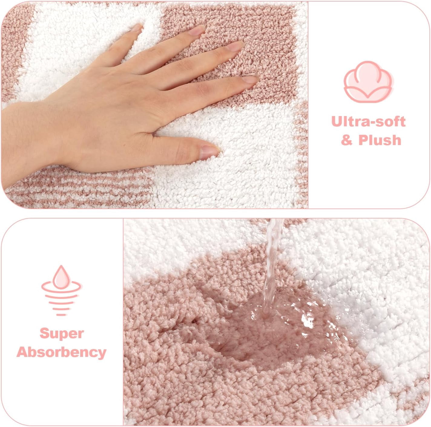 Bathroom Rugs, Yamaziot Checkered Bath Rugs Set 3, Non Slip Absorbent Bathroom Runner with Toilet Cover Mat, Washable Extra Soft Microfiber Floor Carpet