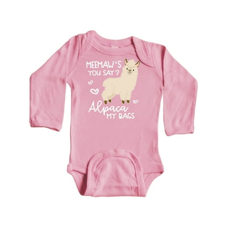 

Inktastic Meemaw s You Say Alpaca My Bags Gift Baby Boy or Baby Girl Long Sleeve Bodysuit