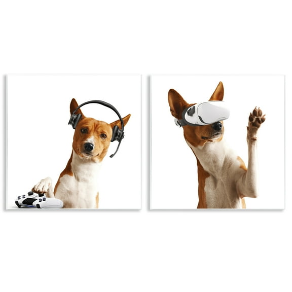 Stupell Industries Video Game Dogs with VR Animals Painting Unframed Art Print Wall Art, 12 x 12, Set of 2