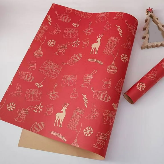 LIORAGLJ 27.55x19.68 Inch Folded Christmas Wrapping Paper Tree Snowflakes Happy New Year Bulk Pack (Red)