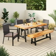 Sophia & William 6 Pieces Outdoor Patio Dining Set Dining Wicker Chairs Wood Table Set