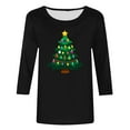 thumbnail image 4 of asdoklhq Christmas Sweaters for Women Ladies' Casual Christmas Print Round Neck Three Quarter Sleeve 3/4 Sleeve T-shirt Loose Top Black XL, 4 of 4