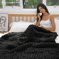 thumbnail image 3 of Comtest Chunky Knit Throw Blanket Chenille, Black, 40"x40"(Single Sofa), 3 of 6