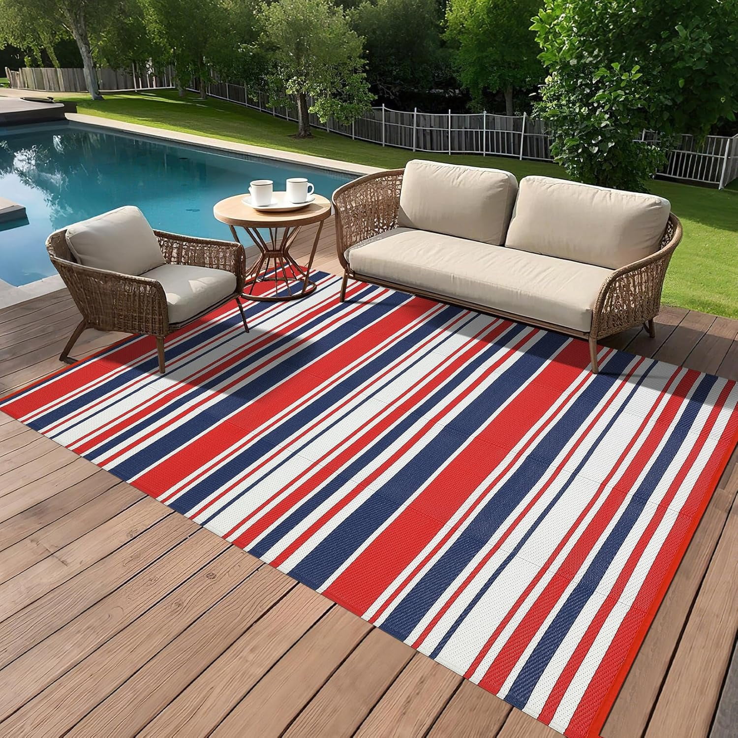Outdoor Rug for Patio,Waterproof Mat,Reversible Plastic Striped Camping Rugs for RV,Porch,Deck,Camper,Balcony,Backyard,Beach