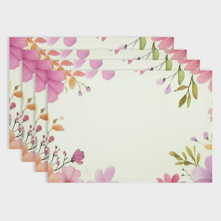 

Shiartex 4Pcs Flower Frame Pink Linen Indoor Outdoor Table Placemats for Birthday Parties Christmas Home Decoration 18x12in
