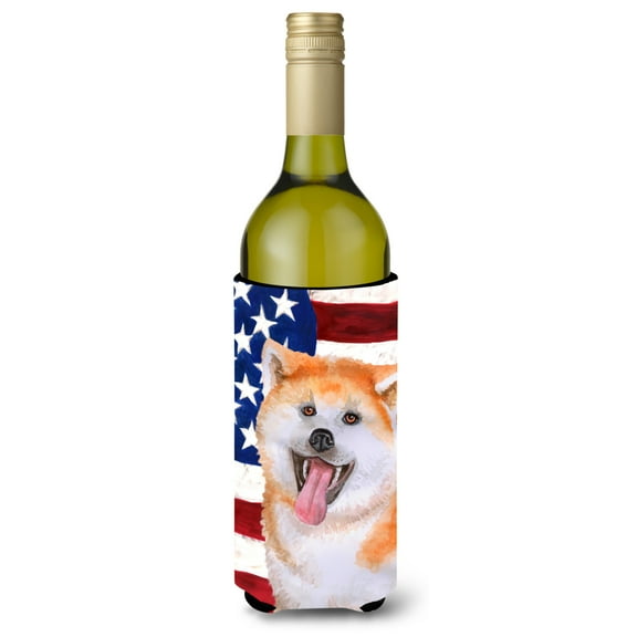 Carolines Treasures BB9703LITERK Akita Patriotic Wine Bottle Beverge Insulator Hugger Wine Bottle multicolor