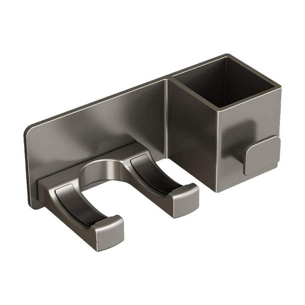 Soporte para secador de pelo de pared, organizador de aluminio para ahorrar espacio en el baño. gris