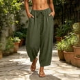 thumbnail image 2 of Taqqpue Women Oversize Pants Drawstring High Elastic Waistbant Boho Palazzo Pants Loose Fit Lounge Pants Solid Color Straight Wide Leg Pants with Pockets for Women, 2 of 9