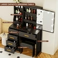 thumbnail image 6 of Kkonetoy Vanity Set with Chair and Desk, Makeup Table with LED Lights Sliding Mirror 5 Drawers Golden Handle, Black, 6 of 16