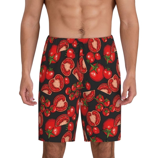 Balery Tomato Pantalones cortos de pijama de punto de algodón para hombre con cinturilla y bolsillos-Small
