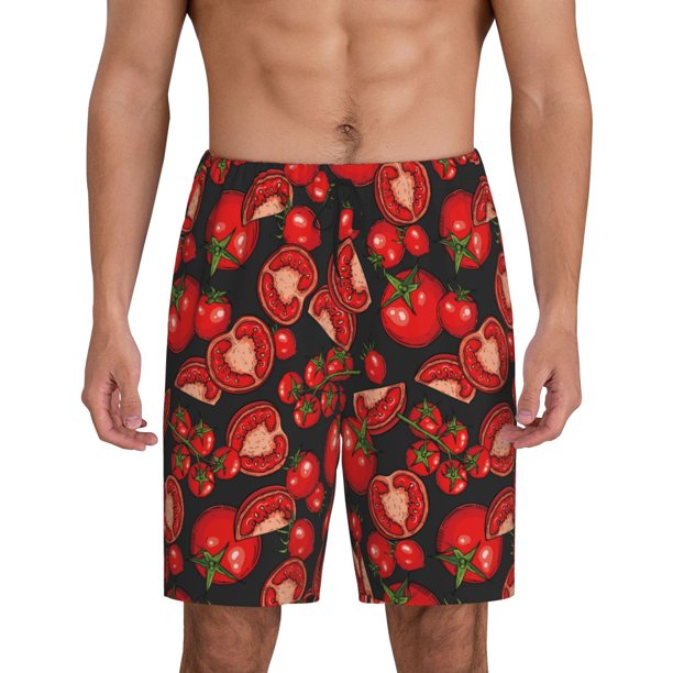 Balery Tomato Pantalones cortos de pijama de punto de algodón para hombre con cinturilla y bolsillos-Medium
