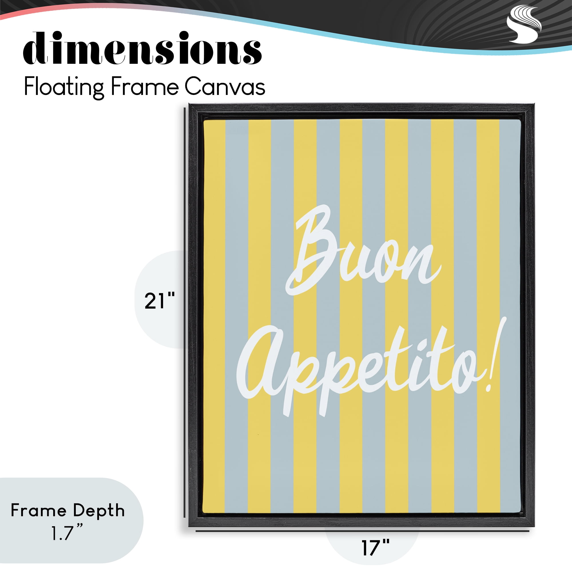 Stupell Industries Buon Appetito Blue Yellow Stripes Black Framed Floater Canvas Wall Art, design by SD Graphics Studio