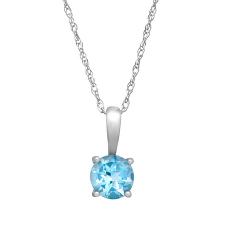 1/2 ct Natural Swiss Blue Topaz Pendant Necklace in 14kt White Gold
