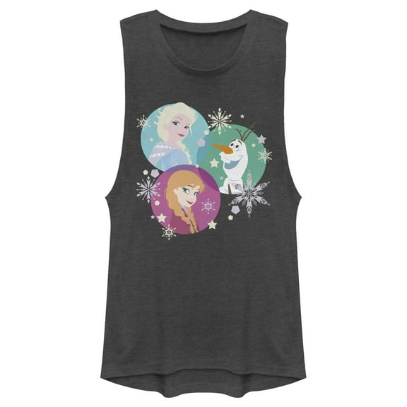 Junior's Frozen Character Snowflakes  Festival Muscle Graphic Tee Charcoal Large