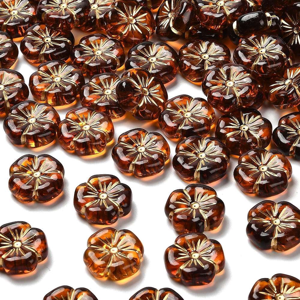 500 g Transparent Acrylic Beads Flower Golden Metal Enlaced Camel 19.5x19.5x7mm Hole: 1.8mm 230pcs/500g
