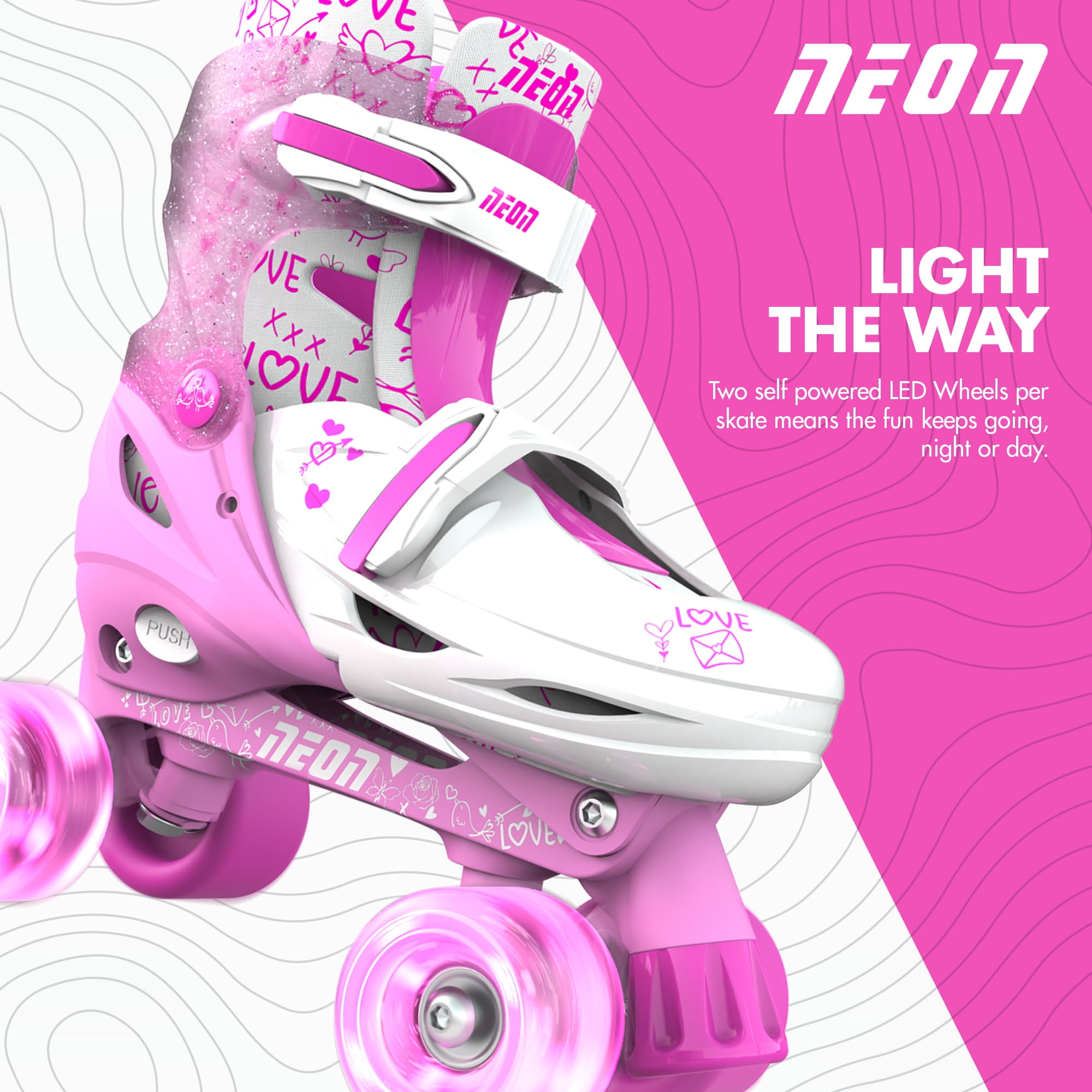 Yvolution Neon 2in1 Roller Skates Inline and Quad, Girls, Size 3-6, Adjustable, One Pair, Pink