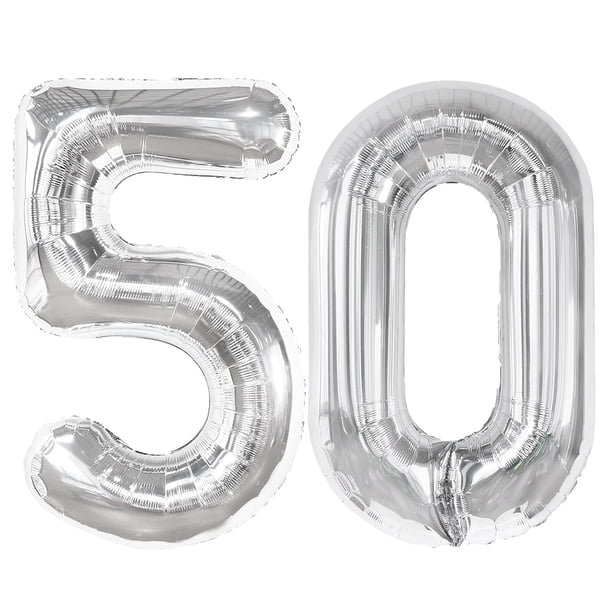 Globo digital Kelfuoya de 40 cm, plateado, número 50, para decoración de fiestas
