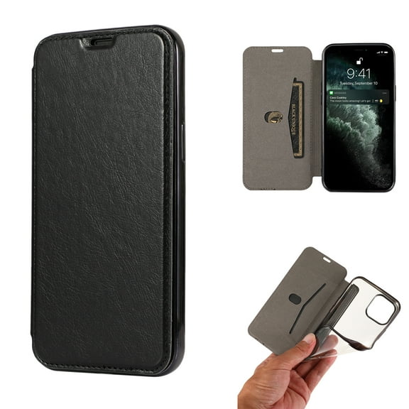 Allytech Case for iPhone 13 Pro Max 6.7 inch 2021, Flip Folio Stand Case PU Leather Soft Clear TPU Bumper Anti-Scratch Shockproof Anti-Drop Card Holder Slot Cover Case for iPhone 13 Pro Max, Black