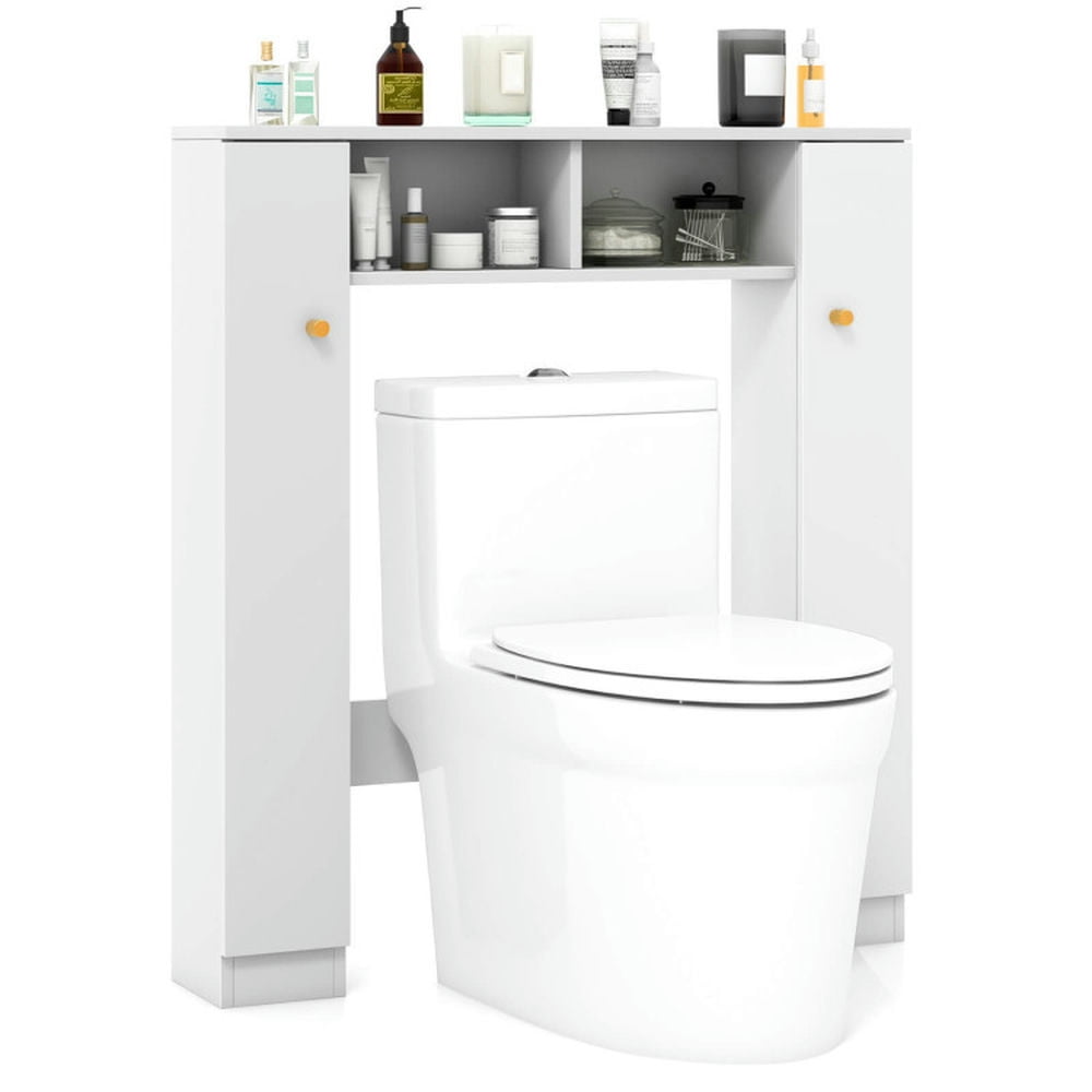 Finihen Toilet Storage Cabinet, Bathroom Cabinet Organizer, Over The Toilet Storage Cabinet with 2 Open Compartments and 4 Adjustable Shelves, for Bathroom, White