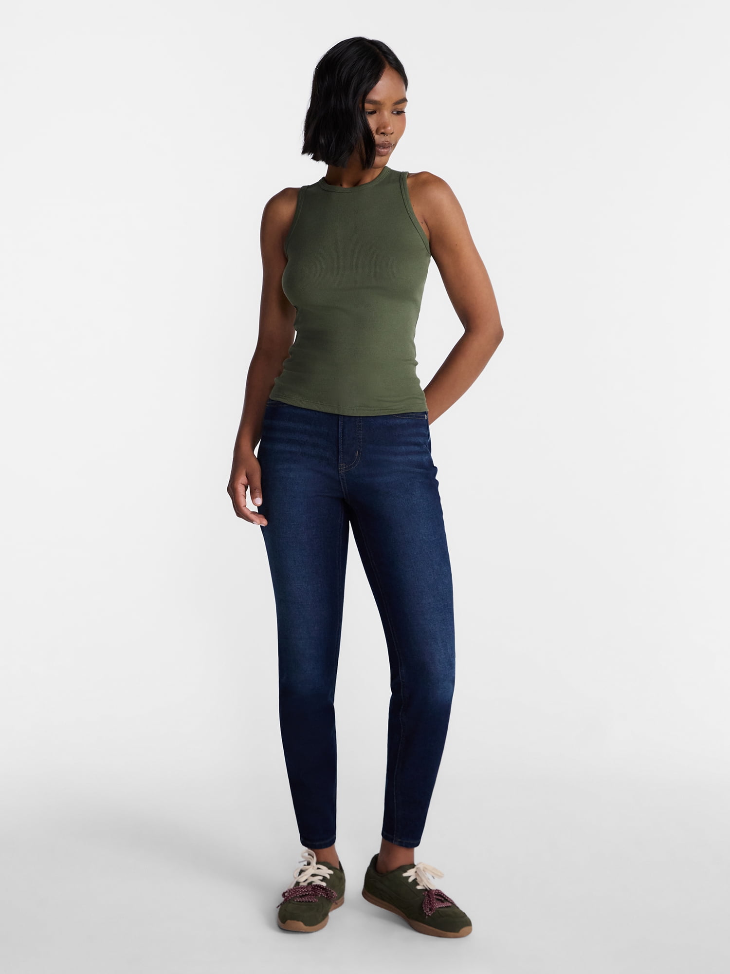 No Boundaries Ribbed High Neck Tank Top, Women's XXS-XXL