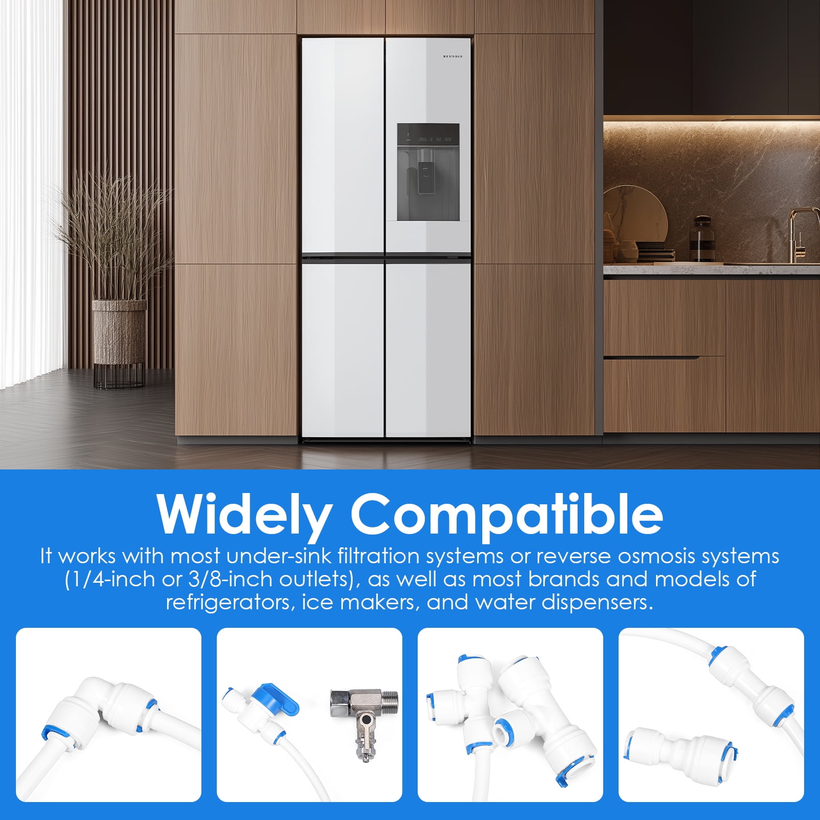 lkoopy Ice Maker Water Line Kit 1/4 Compression Ice Maker Installation, Food Grade Fridge Water Line Kit, 32.8ft 1/4" OD Tubing with Quick Connect for Fridge IceMaker RO Systems Water Filter Faucet